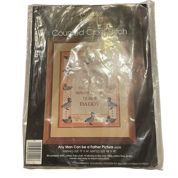 Golden Bee Counted Cross Stitch Kit “Any Man Can be a Father” Complete NEW Open - Picture 2 of 10